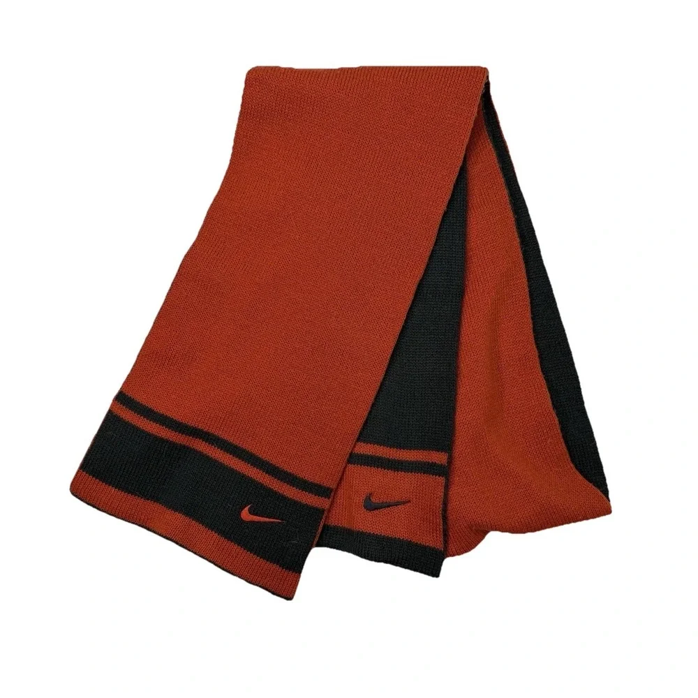 Vintage Nike Reversible Knit Scarf Embroidered Swoosh Burnt Orange Charcoal Grey